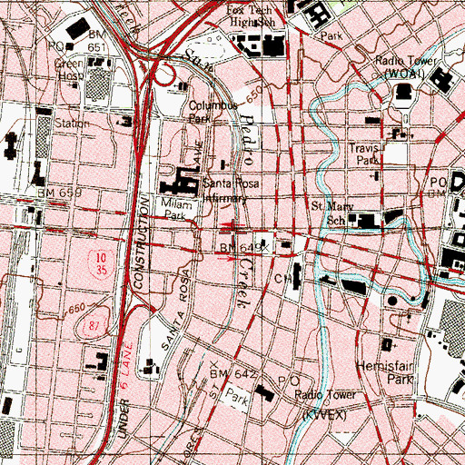 Topographic Map of San Fernando Cathedral, TX