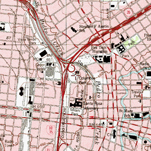 Topographic Map of San Francesco Di Paola Church, TX