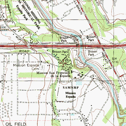 Topographic Map of San Francisco de Las Espada Mission, TX