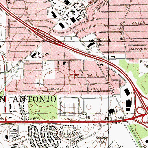 Topographic Map of Templo Puerta del Cielo New Jerusalem, TX