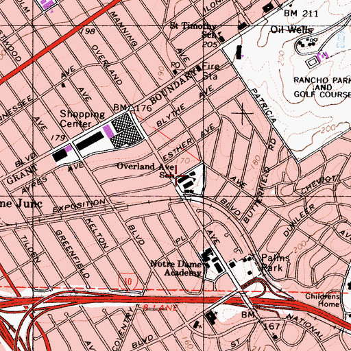Topographic Map of Overland Elementary School, CA