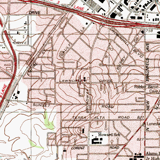 Topographic Map of Unity Church of San Antonio, TX