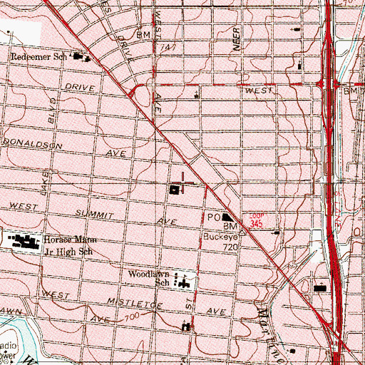 Topographic Map of Woodlawn Christian Church, TX