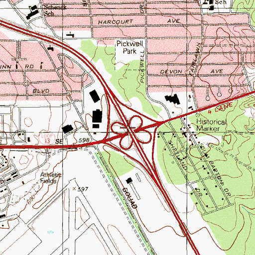 Topographic Map of Interchange 135, TX