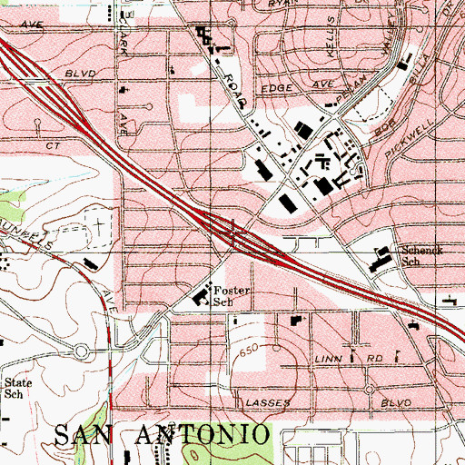 Topographic Map of Interchange 136, TX