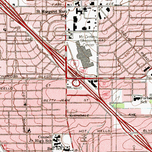 Topographic Map of Interchange 138A, TX