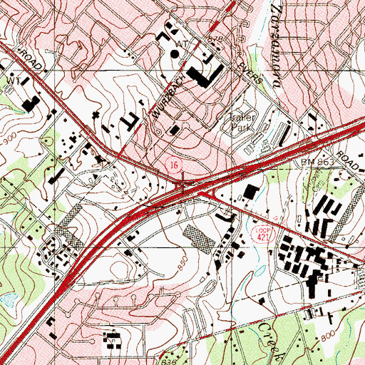 Topographic Map of Interchange 13A, TX