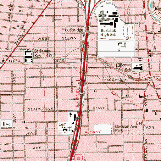 Topographic Map of Interchange 152A, TX