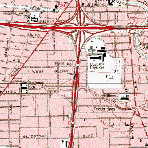 Topographic Map of Interchange 152B, TX
