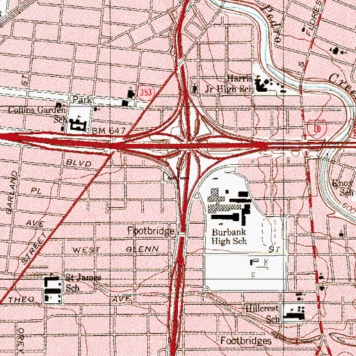Topographic Map of Interchange 153, TX