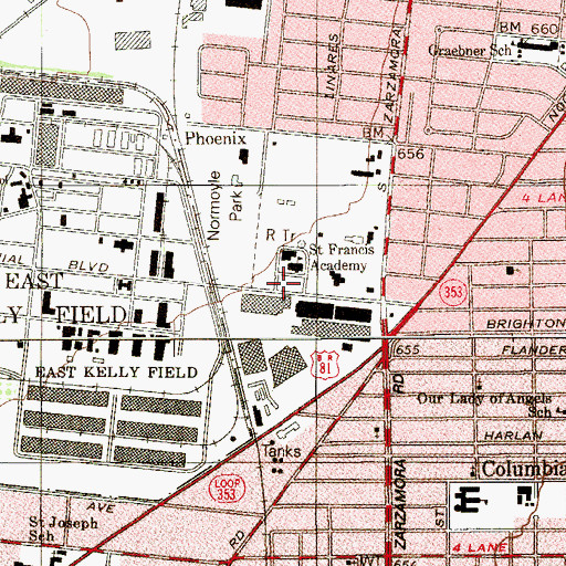 Topographic Map of John H Wood Junior Charter School at Saint Francis, TX