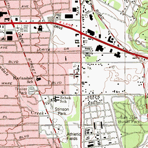 Topographic Map of Omega Academic Center, TX