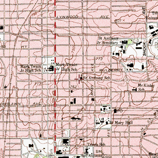 Topographic Map of Saint Anthony Catholic Elementary School, TX