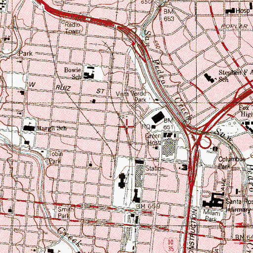 Topographic Map of San Andres Catholic School of Evangelization, TX