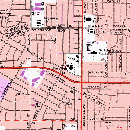 Topographic Map of Lynn L Pace Elementary School, CA