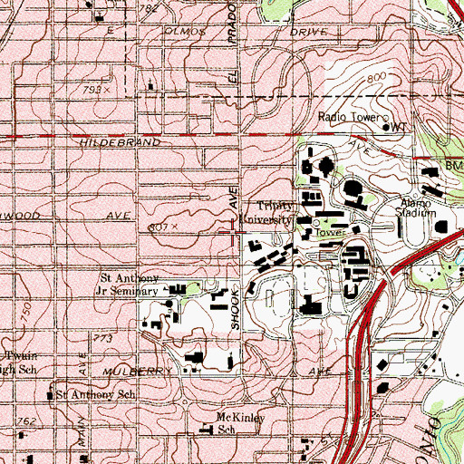 Topographic Map of University Presbyterian Church Childrens Center, TX