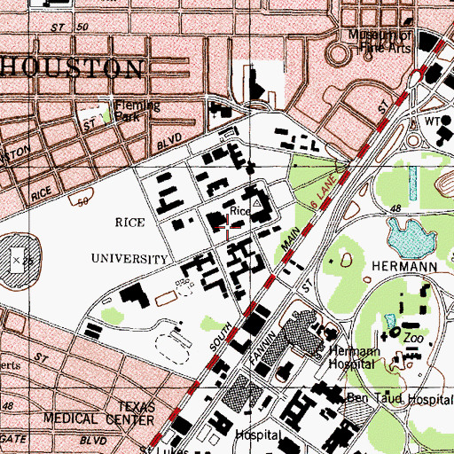 Topographic Map of Rice University Humanities Building, TX