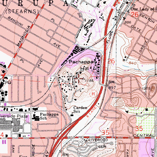 Topographic Map of Pachappa Hill, CA