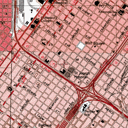 Topographic Map of Saint Joseph Pavilion, TX