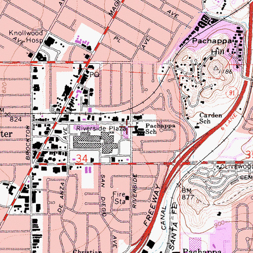 Topographic Map of Pachappa Elementary School, CA