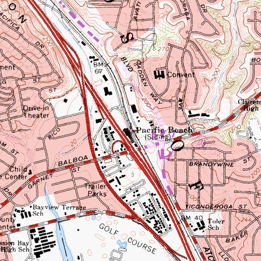 Topographic Map of Pacific Beach, CA