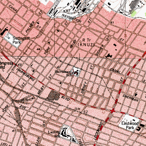 Topographic Map of Blessed Sacrament Catholic Church, TX