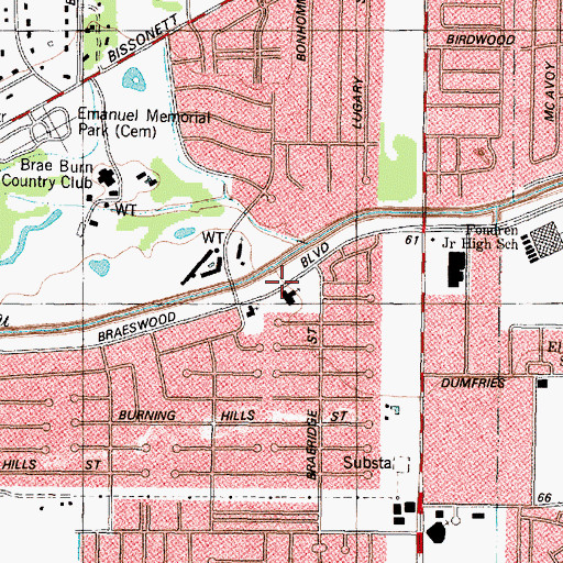 Topographic Map of Braeburn Valley Baptist Church, TX