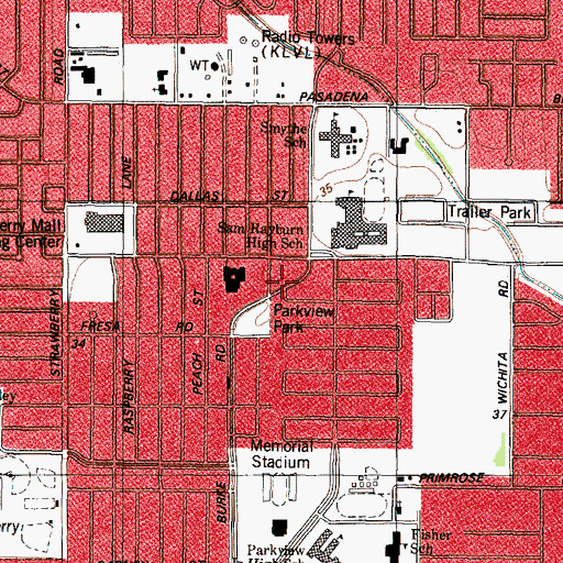 Topographic Map of Burke Road Church of Christ, TX
