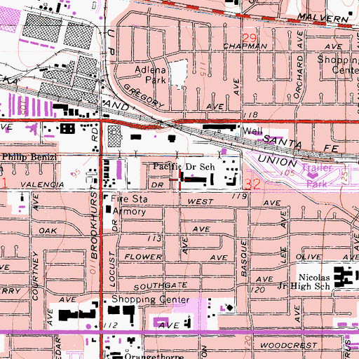 Topographic Map of Pacific Drive Elementary School, CA