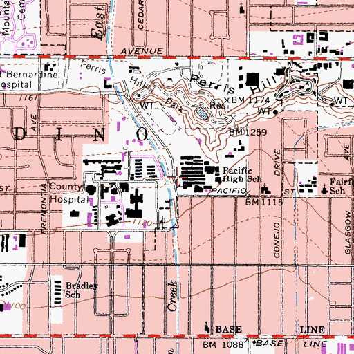 Topographic Map of Pacific High School, CA