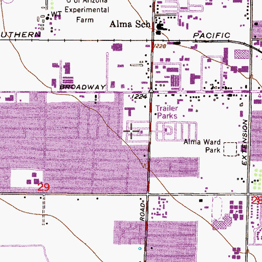 Topographic Map of Alma Meadows Mobile Home Park, AZ