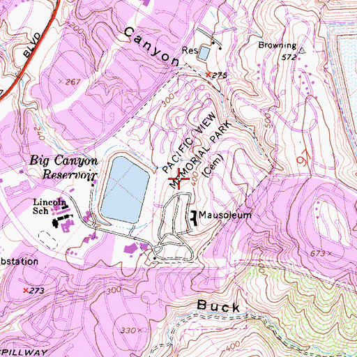 Topographic Map of Pacific View Memorial Park, CA