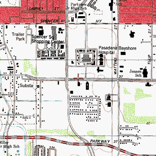 Topographic Map of Faith Assembly of God of Pasadena Church, TX