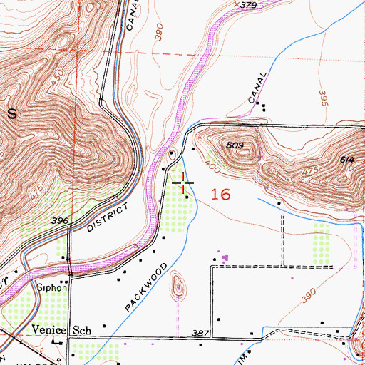 Topographic Map of Packwood Canal, CA
