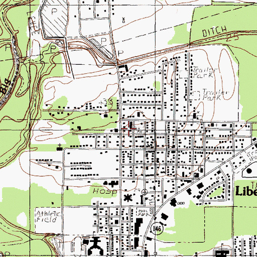 Topographic Map of First United Methodist Church of Liberty, TX