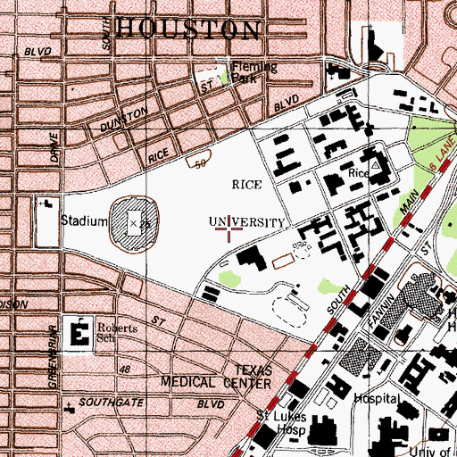 Topographic Map of Alice Pratt Brown Hall, TX