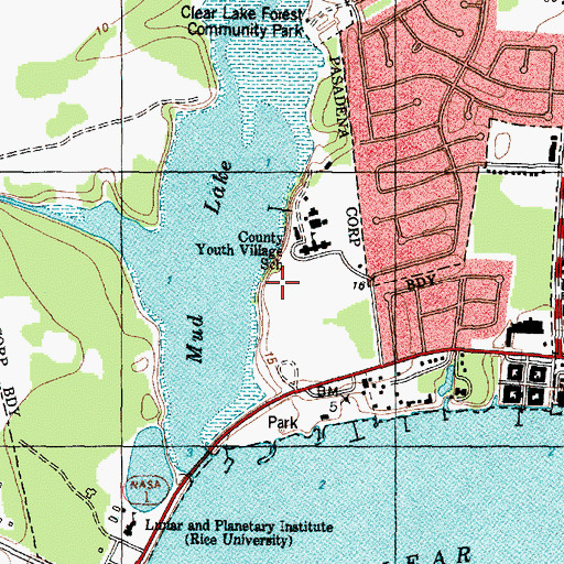 Topographic Map of Bay Area Museum, TX