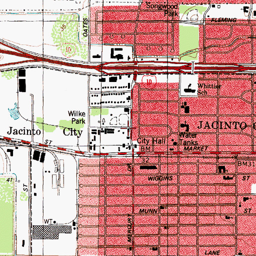 Topographic Map of City of Jacinto Fire Department, TX