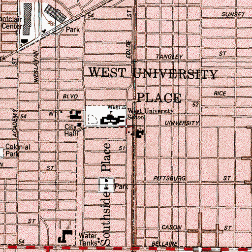 Topographic Map of City of Southside Place Fire Department, TX