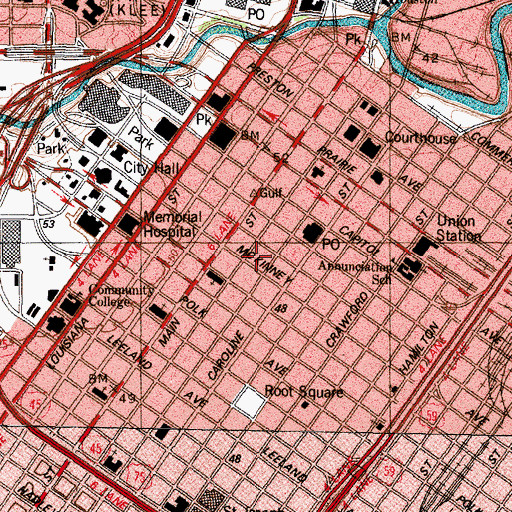 Topographic Map of Commerce Building, TX