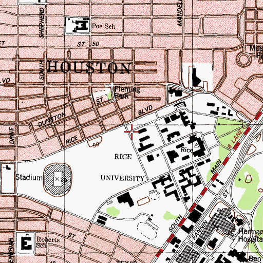 Topographic Map of Dell Butcher Hall, TX