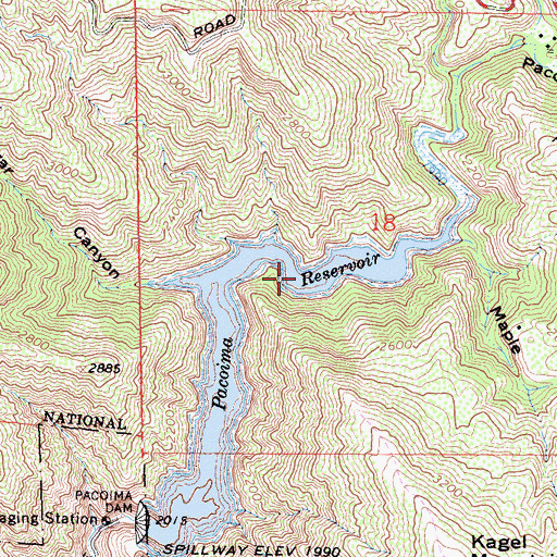 Topographic Map of Pacoima Reservoir, CA