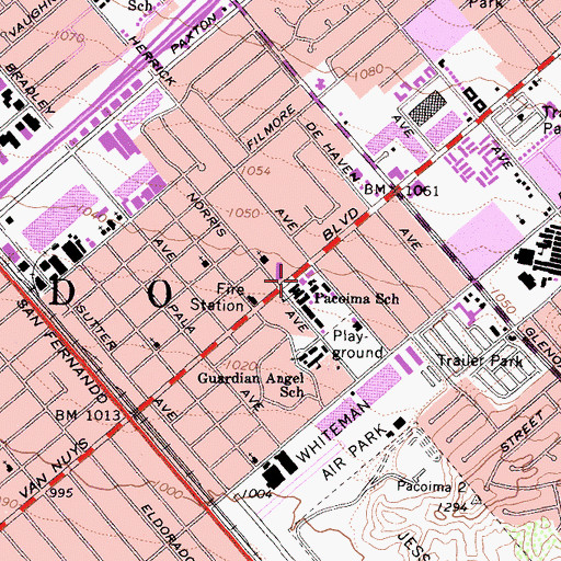 Topographic Map of Pacoima Elementary School, CA