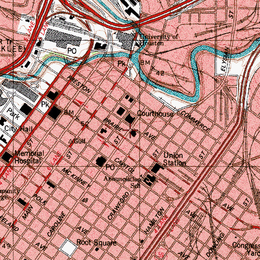 Topographic Map of Harris County Courthouse Annex, TX