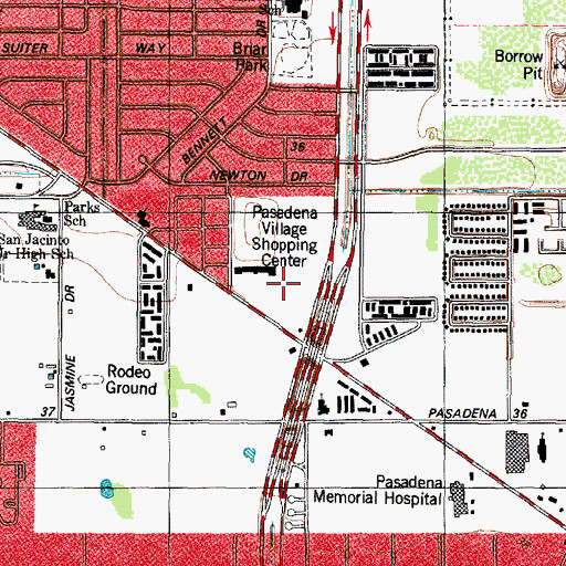 Topographic Map of Harris County Health Department Southeast Branch, TX