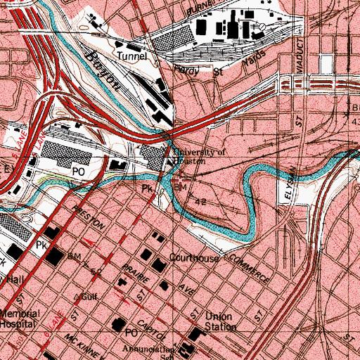 Topographic Map of Harris County Jail, TX