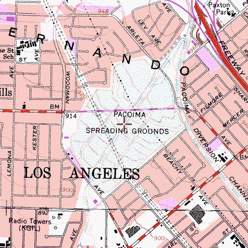 Topographic Map of Pacoima Spreading Grounds, CA