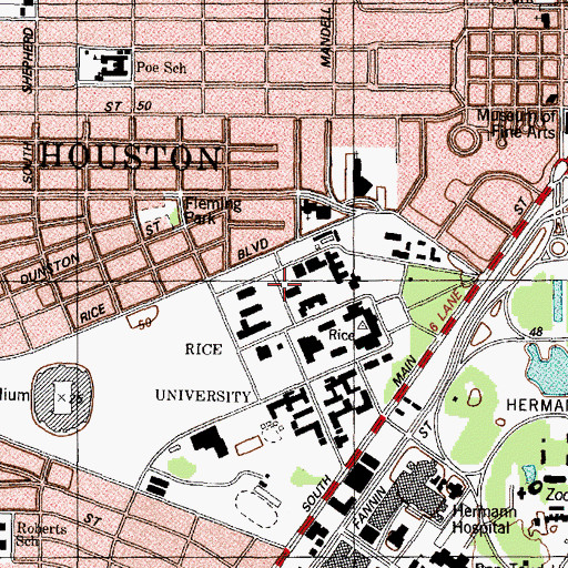 Topographic Map of Herman Brown Hall for Mathematical Sciences, TX