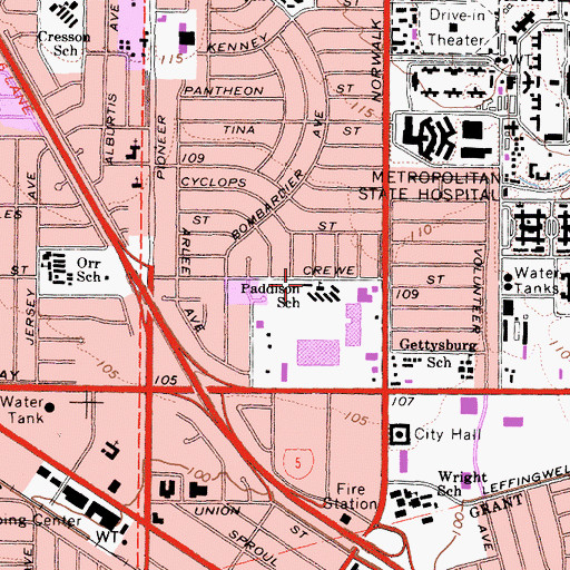 Topographic Map of Paddison Elementary School, CA
