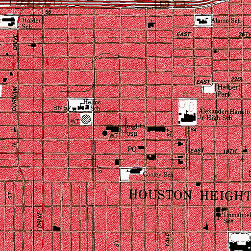 Topographic Map of Houston Heights Police Station, TX